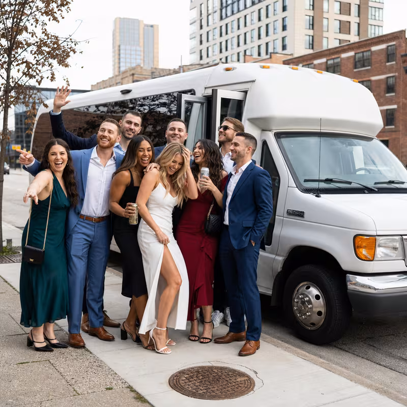 Black Mercedes Sprinter van staged for an Milwaukee Bachelor & Bachelorette Transportation group