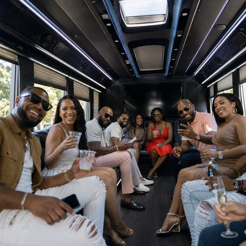 Black Mercedes Sprinter van staged for an Milwaukee Birthday Transportation group