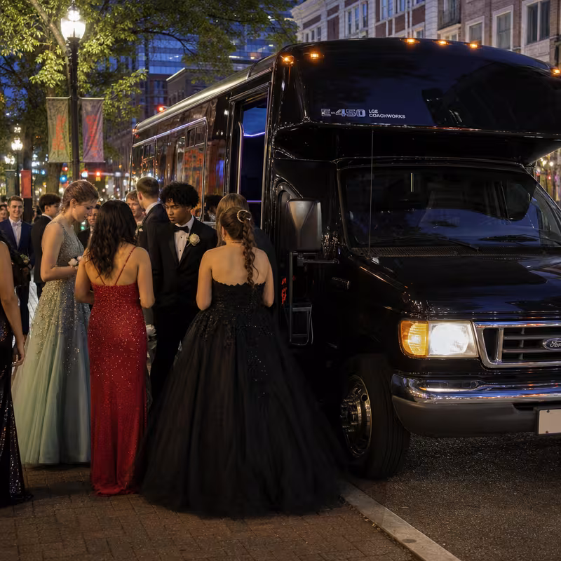 Passengers loading luggage while boarding an Milwaukee group shuttle
