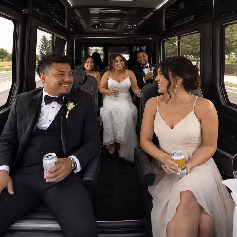 Black Mercedes Sprinter van staged for an Milwaukee Wedding Transportation group